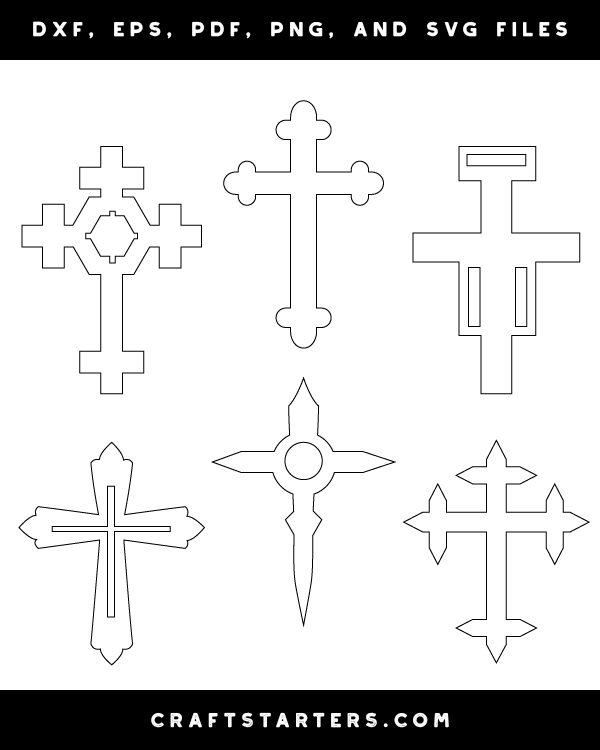 Ornate Cross Outline Patterns DFX, EPS, PDF, PNG, and SVG Cut Files