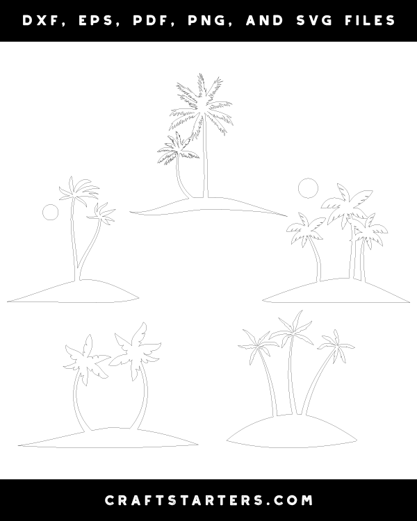 Palm Tree And Island Outline Patterns: DFX, EPS, PDF, PNG, and SVG Cut ...