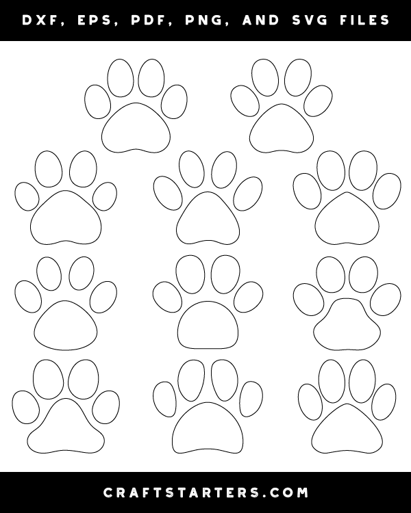 Paw Print Outline Patterns: DFX, EPS, PDF, PNG, and SVG Cut Files