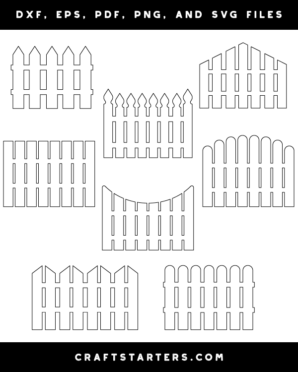 Picket Fence Outline Patterns DFX, EPS, PDF, PNG, and SVG Cut Files