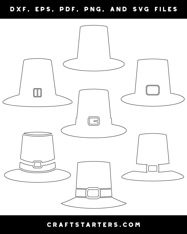 Pilgrim Hat Outline Patterns: DFX, EPS, PDF, PNG, and SVG Cut Files
