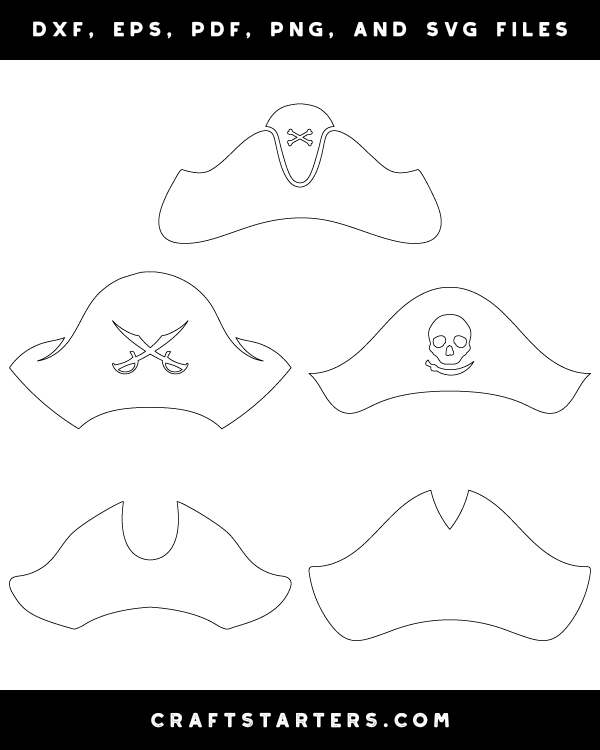 Pirate Hat Outline Patterns: DFX, EPS, PDF, PNG, and SVG Cut Files