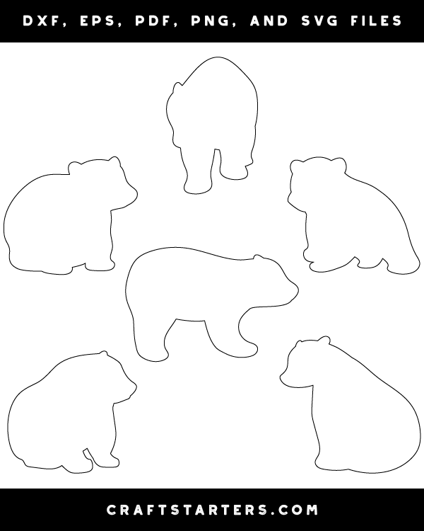 Polar Bear Cub Outline Patterns DFX, EPS, PDF, PNG, and SVG Cut Files