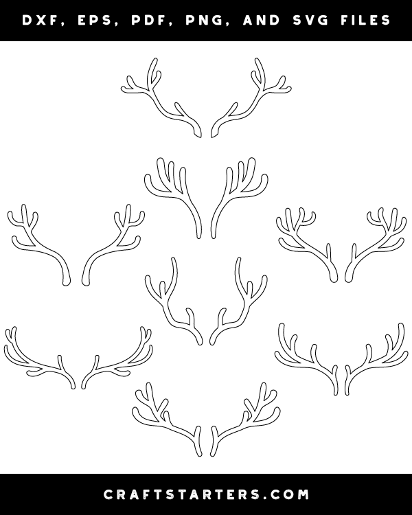 Reindeer Antlers Outline Patterns DFX, EPS, PDF, PNG, and SVG Cut Files