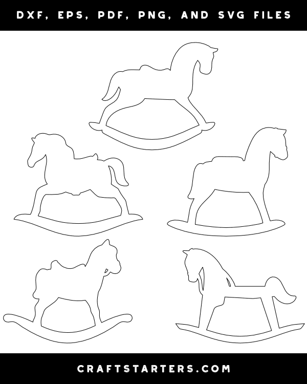 Rocking Horse Outline Patterns: DFX, EPS, PDF, PNG, and SVG Cut Files