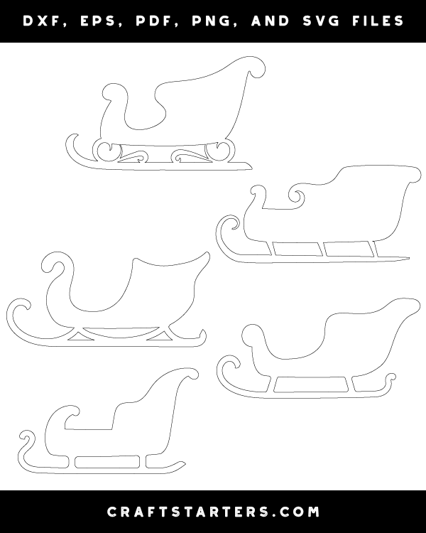 Santa Sleigh Outline Patterns: DFX, EPS, PDF, PNG, and SVG Cut Files