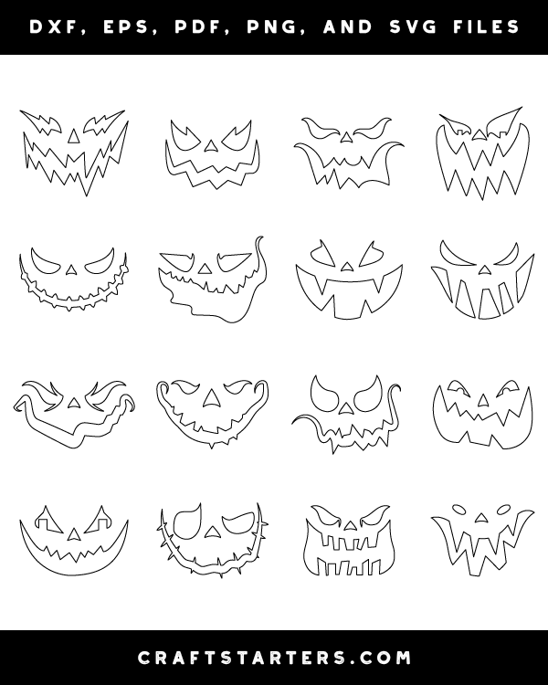 Scary Jack O Lantern Face Outline Patterns: DFX EPS PDF PNG and