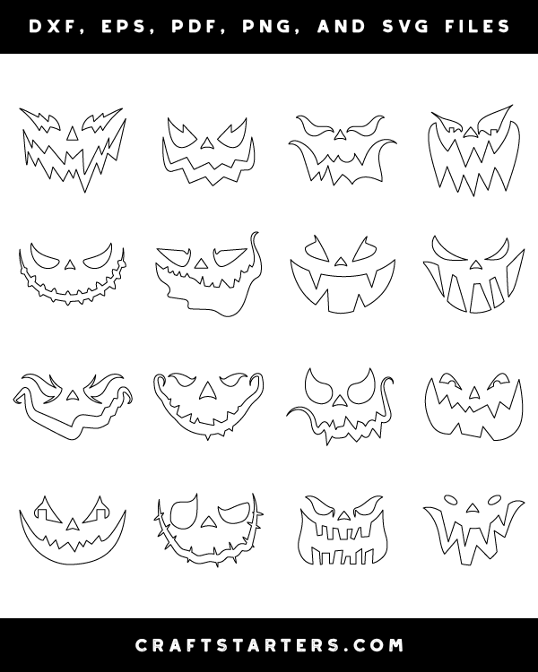 Scary Jack O Lantern Face Outline Patterns DFX EPS PDF PNG And 