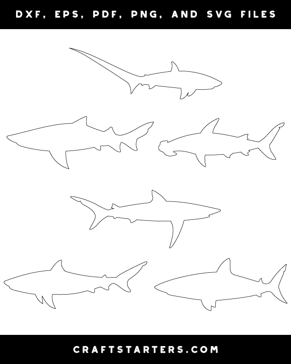 shark-side-view-outline-patterns-dfx-eps-pdf-png-and-svg-cut-files