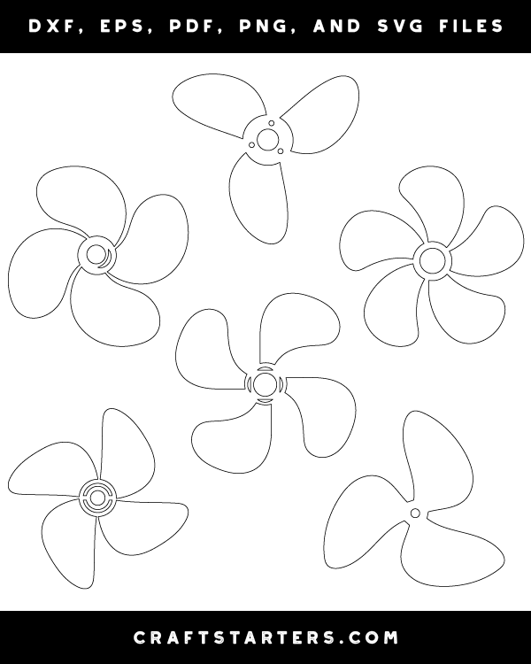 Ship Propeller Outline Patterns: DFX, EPS, PDF, PNG, and SVG Cut Files