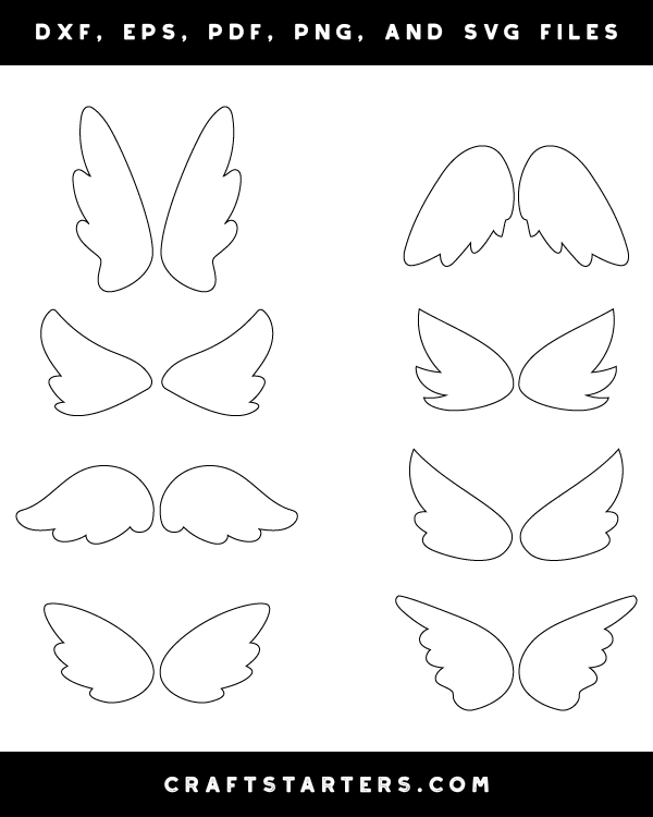 Simple Angel Wings Outline Patterns DFX EPS PDF PNG And SVG Cut Files