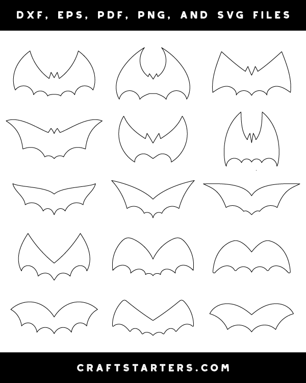 Simple Bat Outline Patterns DFX, EPS, PDF, PNG, and SVG Cut Files