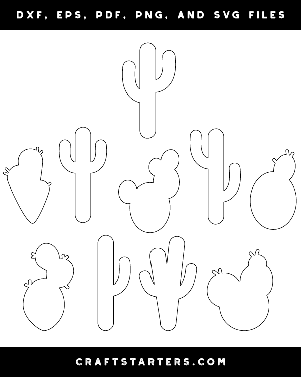 Simple Cactus Outline Patterns: DFX, EPS, PDF, PNG, and SVG Cut Files
