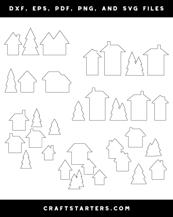 Download Simple Christmas Village Outline Patterns Dfx Eps Pdf Png And Svg Cut Files PSD Mockup Templates
