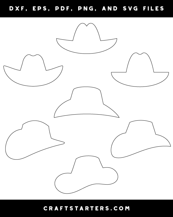 Simple Cowboy Hat Outline Patterns: DFX, EPS, PDF, PNG, and SVG Cut Files