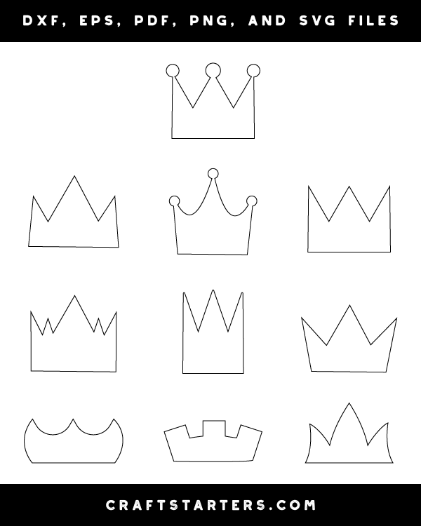 Simple Crown Outline Patterns DFX, EPS, PDF, PNG, and SVG Cut Files