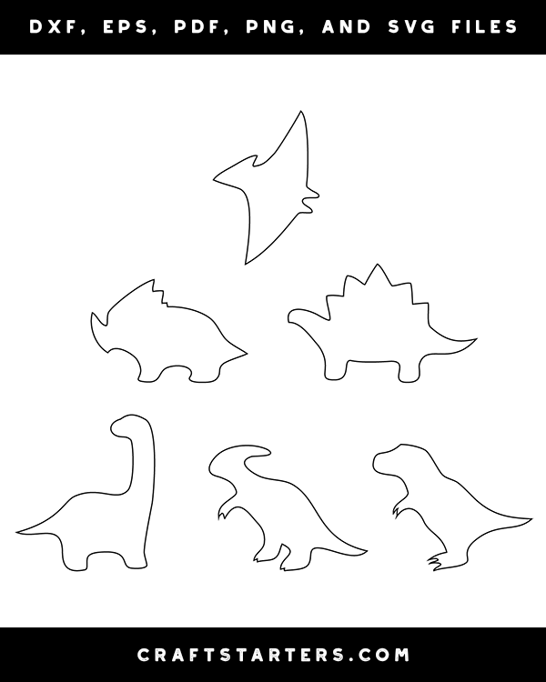 Simple Dinosaur Outline Patterns DFX, EPS, PDF, PNG, and SVG Cut Files