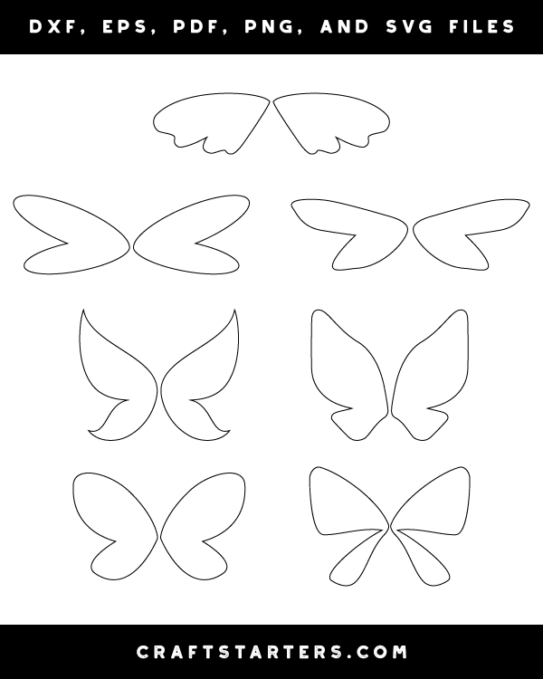 Simple Fairy Wings Outline Patterns DFX, EPS, PDF, PNG, and SVG Cut Files