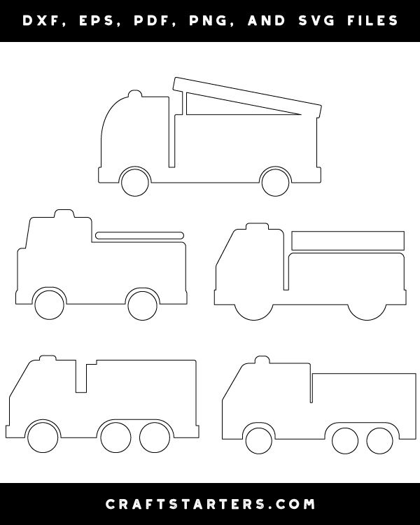 Simple Fire Truck Outline Patterns: DFX, EPS, PDF, PNG, and SVG Cut Files