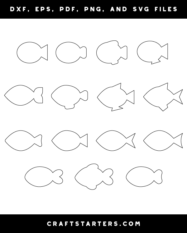 Download Simple Fish Outline Patterns: DFX, EPS, PDF, PNG, and SVG Cut Files