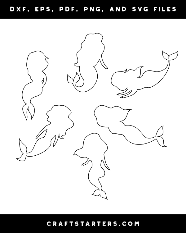 Download Simple Mermaid Outline Patterns: DFX, EPS, PDF, PNG, and ...