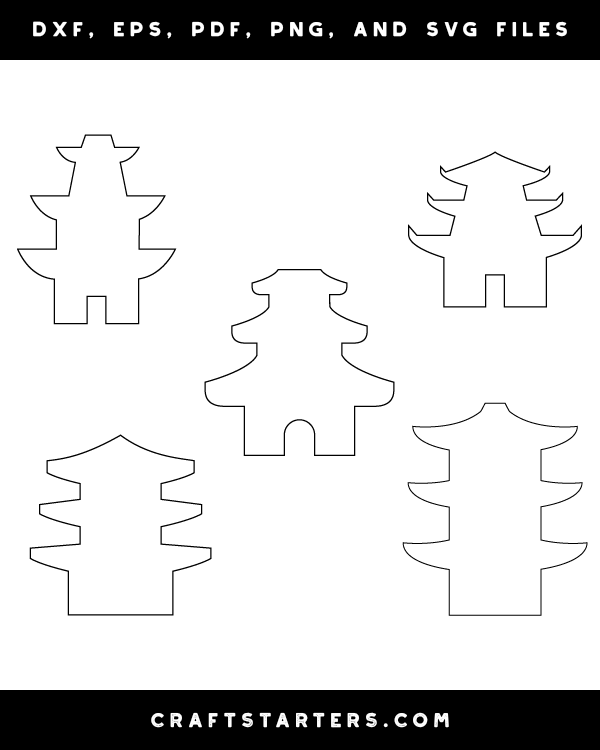 Simple Pagoda Outline Patterns: DFX, EPS, PDF, PNG, and SVG Cut Files