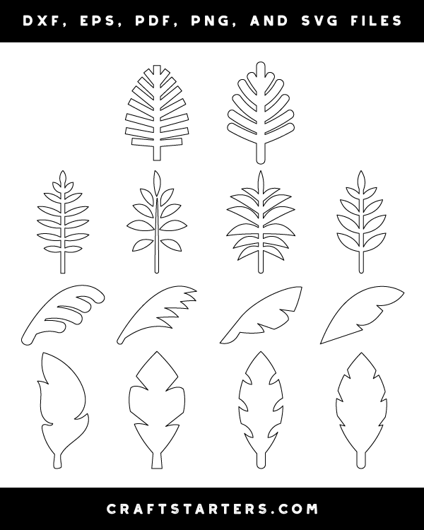 Simple Palm Branch Outline Patterns DFX, EPS, PDF, PNG, and SVG Cut Files