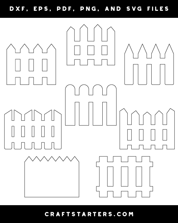 Simple Picket Fence Outline Patterns DFX, EPS, PDF, PNG, and SVG Cut Files