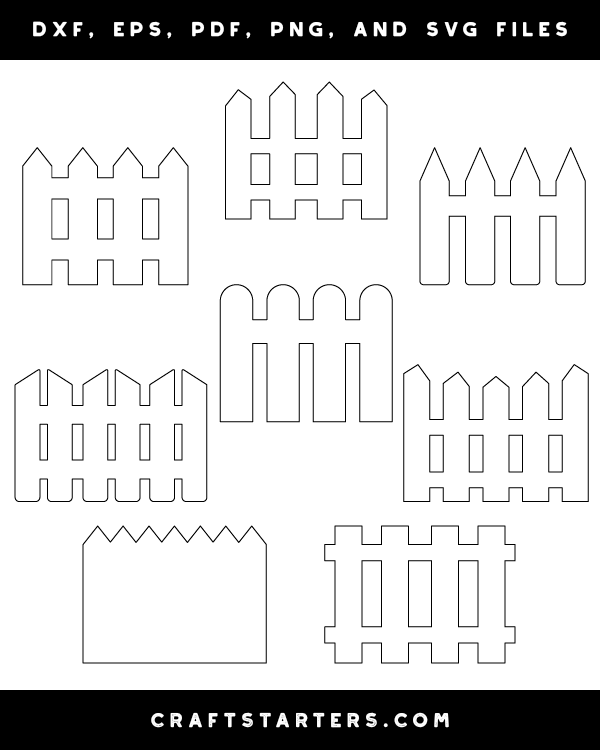 Simple Picket Fence Outline Patterns: DFX, EPS, PDF, PNG, and SVG Cut Files