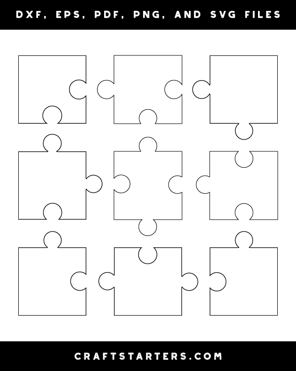 Simple Puzzle Piece Outline Patterns: DFX, EPS, PDF, PNG, and SVG Cut Files