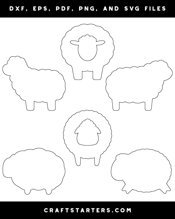 Simple Sheep Outline Patterns: DFX, EPS, PDF, PNG, and SVG Cut Files
