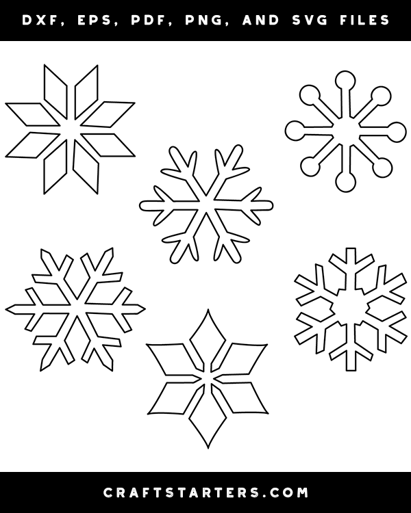 Simple Snowflake Outline Patterns: DFX, EPS, PDF, PNG, and SVG Cut Files