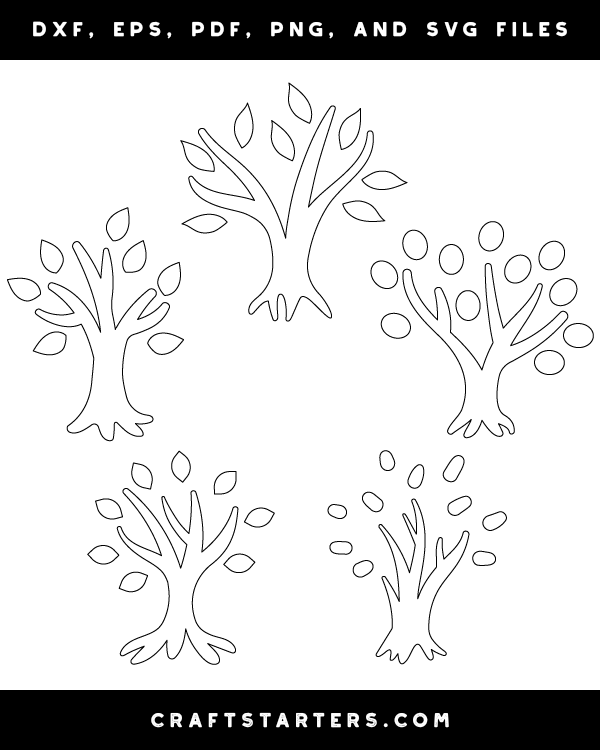 Simple Tree of Life Outline Patterns DFX, EPS, PDF, PNG, and SVG Cut Files
