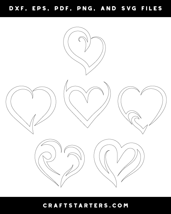 Simple Tribal Heart Outline Patterns: DFX, EPS, PDF, PNG, and SVG Cut Files