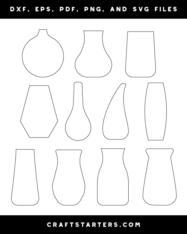 Simple Vase Outline Patterns: DFX EPS PDF PNG and SVG Cut Files