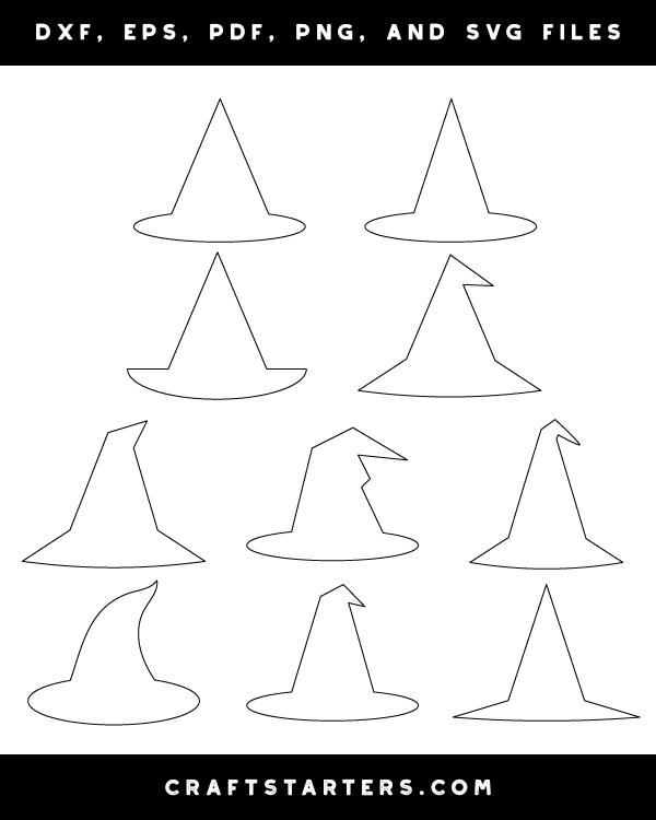 Simple Witch Hat Outline Patterns: DFX, EPS, PDF, PNG, and SVG Cut Files