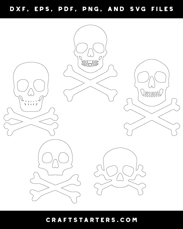 Skull and Crossbones Outline Patterns: DFX, EPS, PDF, PNG, and SVG Cut Files