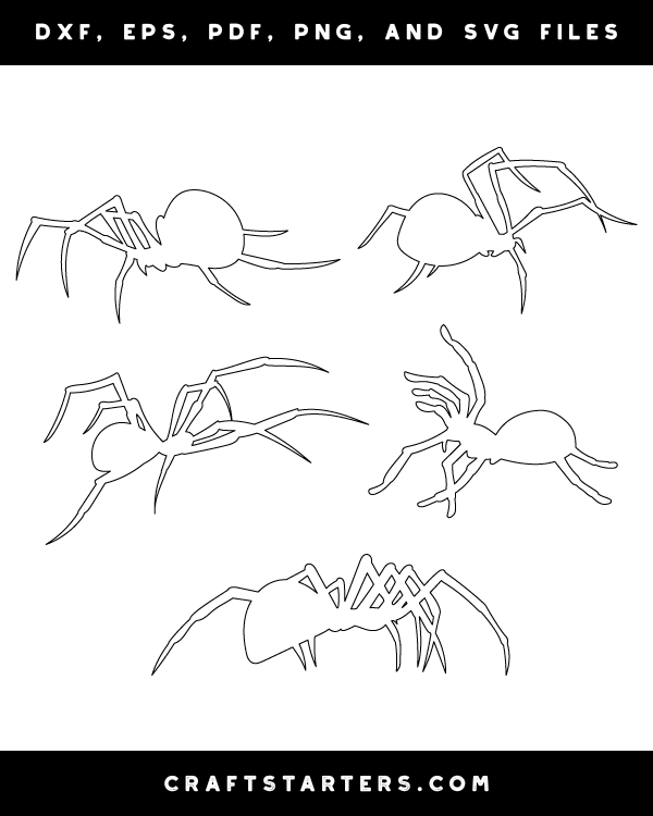 Spider Side View Outline Patterns DFX, EPS, PDF, PNG, and SVG Cut Files
