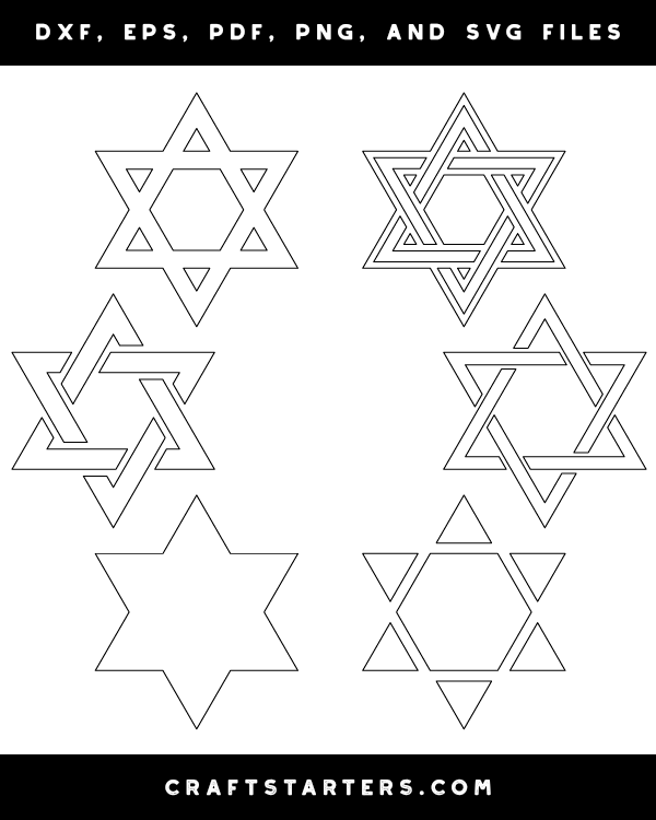 Star of David Outline Patterns: DFX, EPS, PDF, PNG, and SVG Cut Files