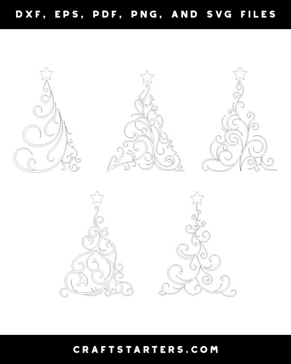 Download Swirly Christmas Tree Outline Patterns: DFX, EPS, PDF, PNG ...