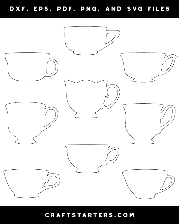 Teacup Outline Patterns: DFX, EPS, PDF, PNG, and SVG Cut Files