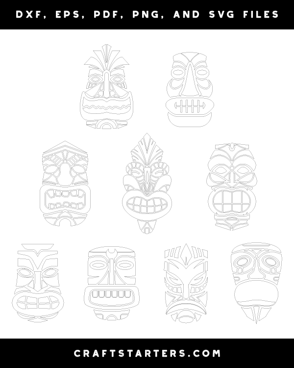 Tiki Mask Outline Patterns: DFX, EPS, PDF, PNG, and SVG Cut Files