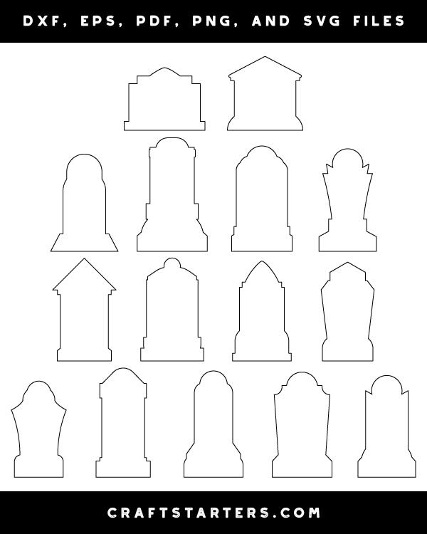 Tombstone Outline Patterns DFX, EPS, PDF, PNG, and SVG Cut Files