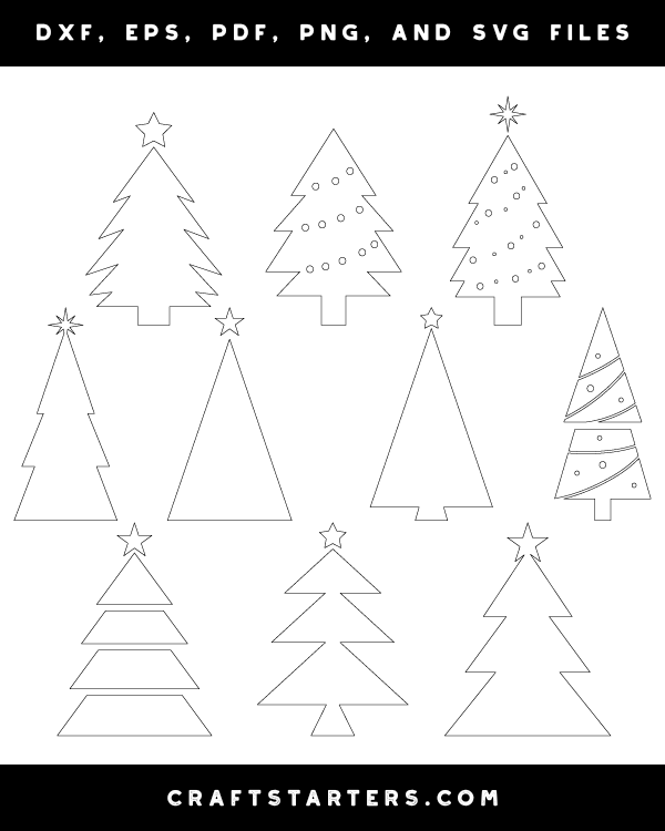 Triangle Christmas Tree Outline Patterns: DFX, EPS, PDF, PNG, and SVG Cut Files