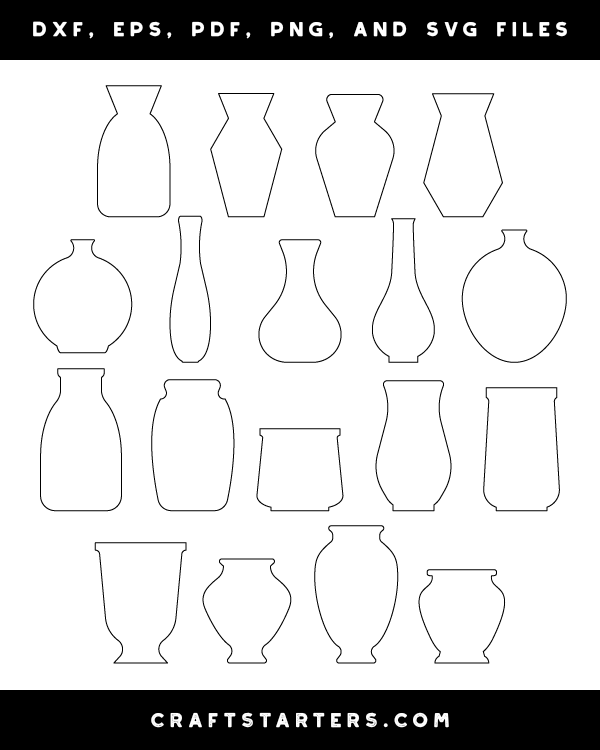 Vase Outline Patterns: DFX, EPS, PDF, PNG, and SVG Cut Files