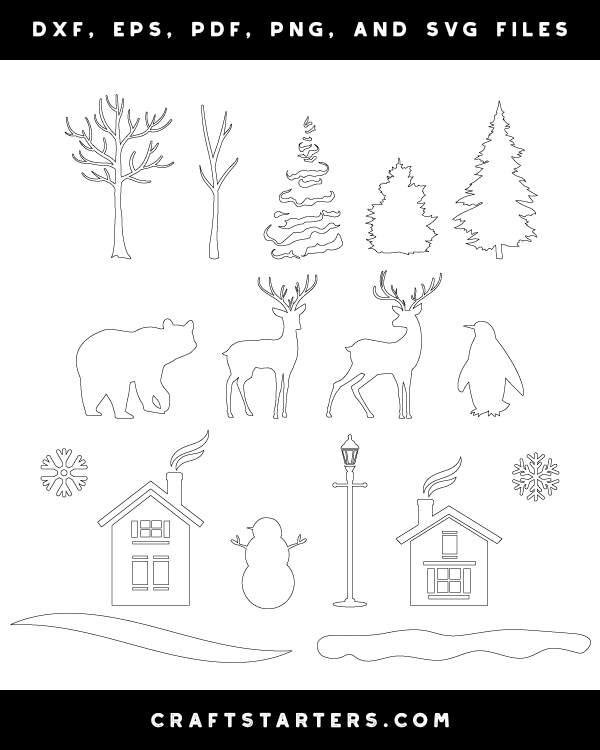 Download Winter Scene Creator Outline Patterns: DFX, EPS, PDF, PNG, and SVG Files