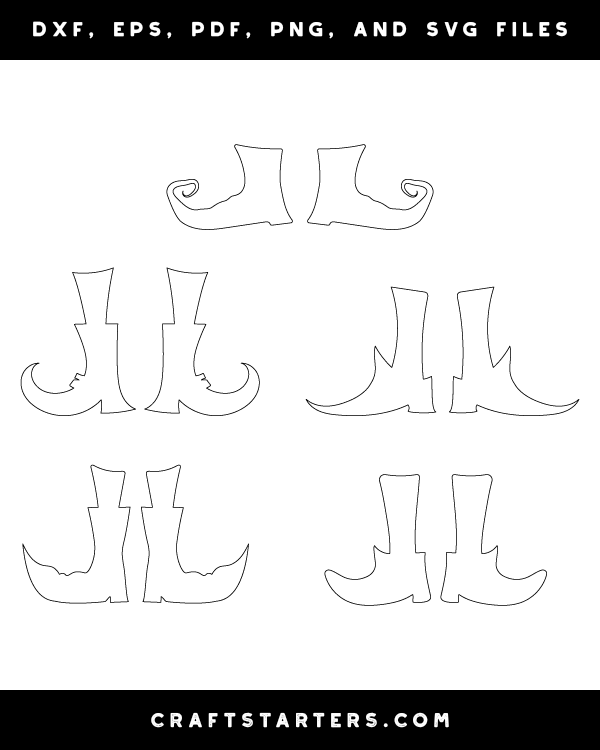 Witch Feet Outline Patterns DFX, EPS, PDF, PNG, and SVG Cut Files