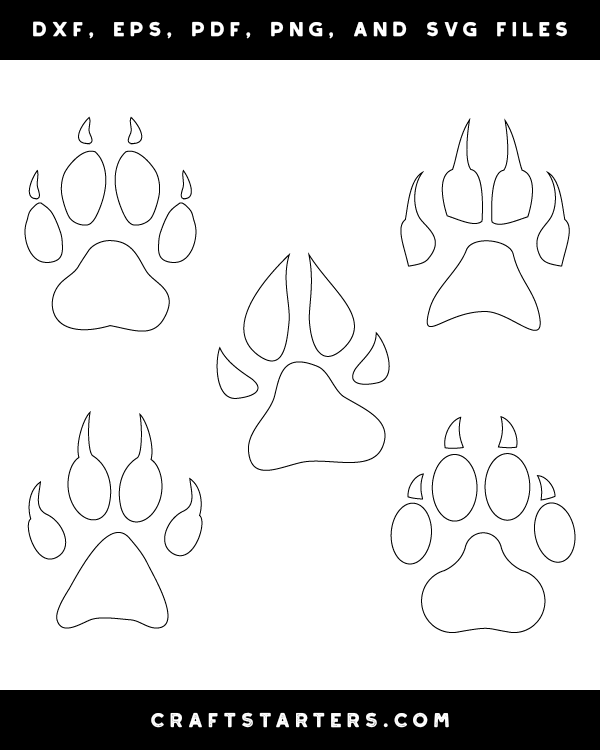 Wolf Paw Print Outline Patterns: DFX, EPS, PDF, PNG, and SVG Cut Files